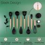 Kitchen Non Stick Cooking Utensils Set Heat Resistant Silicone Utensils with Wooden Handle Ladles, Spoons and Spatulas Set  Kitchen Tools & Accessories 35pcs, Black Image 5