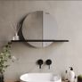 Round Backlit Heated Bathroom Mirror with Lights & Black Shelf 500mm Image 2