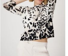 Monari Leopard Print Cotton Knit Jumper - Creamy Beige - UK 12 - BNWT RRP 150