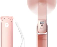Handheld Mini Fan, 3 IN 1 USB Rechargeable Portable Fan [12-19 Working Hours] with Power Bank, Flashlight, Pocket Design for Travel/Summer/Concerts/Lash, Gifts for Women (Pink)