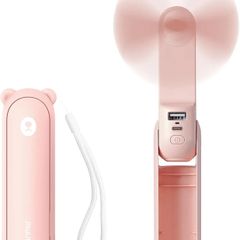 Handheld Mini Fan, 3 IN 1 USB Rechargeable Portable Fan [12-19 Working Hours] with Power Bank, Flashlight, Pocket Design for Travel/Summer/Concerts/Lash, Gifts for Women (Pink)