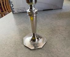 Walker & Hall 1935 Sheffield Hallmarked Sterling Silver Matched Just one of Hexagonal Art Deco Candlesticks / Candle Holders - 15cm High. 122 Gr.