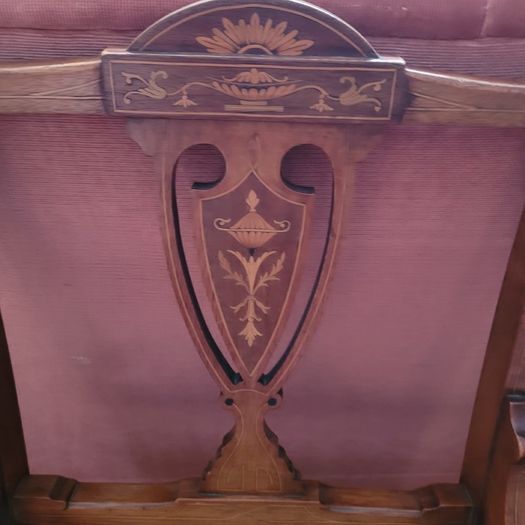 Victorian pair of upholstered mahogany marquetry chairs