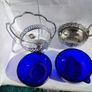 Vintage Cobalt Blue Glass, Chrome Plated, Pedestal Sugar Bowl and creamer, set of 2, Made in England, 1950's Image 4