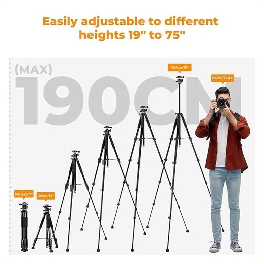 K&F CONCEPT Portable Lightweight Tripod Remote Bluetooth 190 cm S255A3+BH-36 Selfie Stick Stand Spherical Head DSLR Camera Optics Binoculars Clip Holder Mobile Phone Tablet Astronomy Telescope Projector