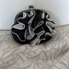 Black & White Silk Ruffle Clutch Bag
