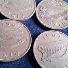 Irish Sixpence coins.