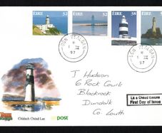 1997 Ireland Lighthouse (The Baily, Tabert, Hook Head & The Fastnet) Stamp An Post First Day Cover (FDC) with Dun Dealgan / Dundalk Steele Cancel.