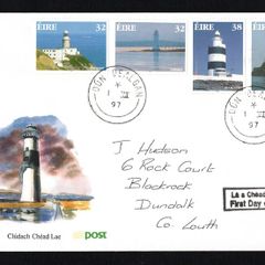 1997 Ireland Lighthouse (The Baily, Tabert, Hook Head & The Fastnet) Stamp An Post First Day Cover (FDC) with Dun Dealgan / Dundalk Steele Cancel.