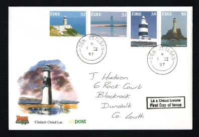 1997 Ireland Lighthouse (The Baily, Tabert, Hook Head & The Fastnet) Stamp An Post First Day Cover (FDC) with Dun Dealgan / Dundalk Steele Cancel.