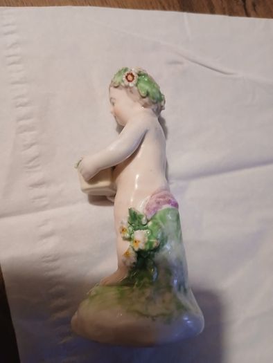 Antique Cherub Porcelain Statue Putti