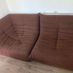 Togo Style Modular Sofa Brick Red Boucle 2 Piece Set