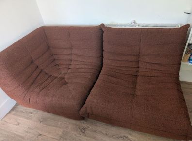 Togo Style Modular Sofa Brick Red Boucle 2 Piece Set