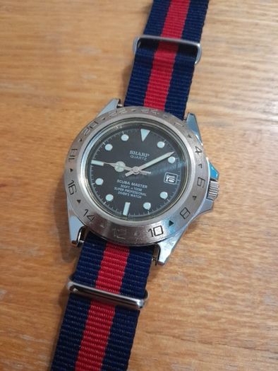 Sharp Scuba Master Divers Watch, Quartz Movement, Stainless Steel Case and Back. WR100M Japanese Movement, Nato Strap.