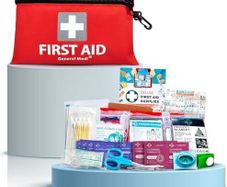 General Medi Mini First Aid Kit, 92 Pieces Small First Aid Kit - Includes Emergency Foil Blanket, Scissors for Travel, Home, Office, Vehicle, Camping, Workplace & Outdoor (Red)