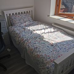 Solid white Single bed and mattress