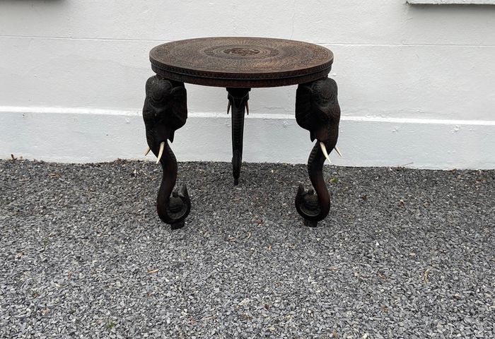 A Superb late 19th Century Indian Carved Hardwood Elephant Occasional / Side Table