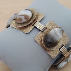 Quality polished stone mid-century modernist 7" link gilt bracelet Costume FREEPOST