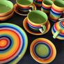 Windhorse Rainbow Striped Ceramic Cups/Bowls Hand Painted Image 5