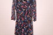 Sophie B Multicolor Abstract Feather Print Lace V-Neck A-Line Dress 18UK/46EU
