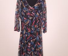 Sophie B Multicolor Abstract Feather Print Lace V-Neck A-Line Dress 18UK/46EU