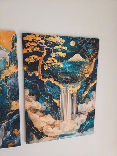 3 framed printed canvas 35x55cm each