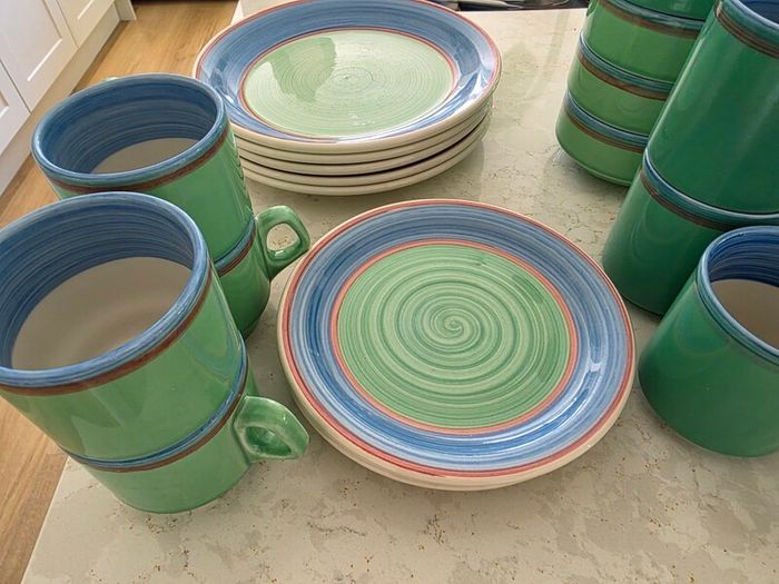 CARIGALINE plates bowls cups milk jug tea pot
