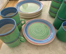 CARIGALINE plates bowls cups milk jug tea pot