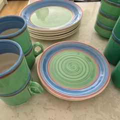 CARIGALINE plates bowls cups milk jug tea pot