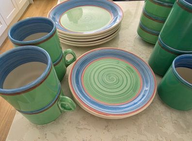 CARIGALINE plates bowls cups milk jug tea pot
