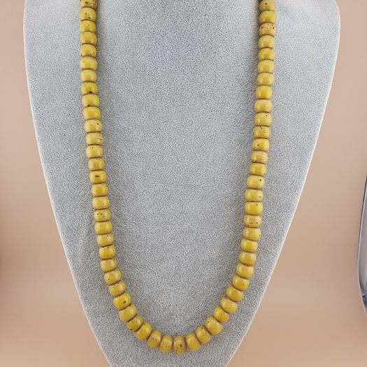 Antique Yellow African Style Glass Beads Strand 22 inches
