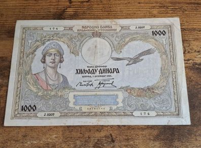 Yugoslavia, 1000 Dinara 1931 banknote, circulated - free standard postage