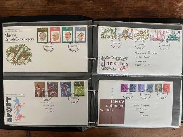 Collection of  81 UK First Day Cover stamps 1980 to 1986 in album plus 10 extra pages