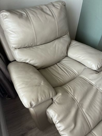 3 + 1 seater taupe grey leather sofa.
