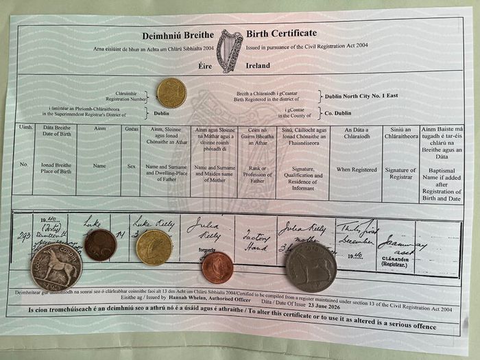 Luke Kelly of The Dubliners, Birth Certificate