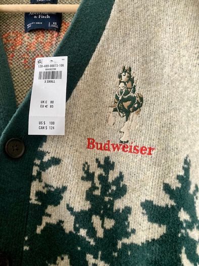 Abercrombie & Fitch Budweiser Jacquard and Embroidered Cardigan New