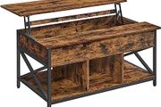 Retro Coffee Table Vintage Height-Adjustable Living Room Table, Coffee Table, Open and Hidden Storage Space, X-Braces, 60 x 100 x (48-62) cm, Vintage Brown/Black