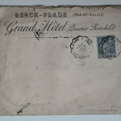 Stamp envelope. France 1889 Postal History Cover Berck-Plage Grand Hotel Lionroger Wax Seal Amiens. antique, 19th-century, mail, envelope, commerce, tourism, maritime, railway, train, transit, postmark, cancellation.