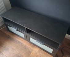 Large black TV unit / media console in good used condition.