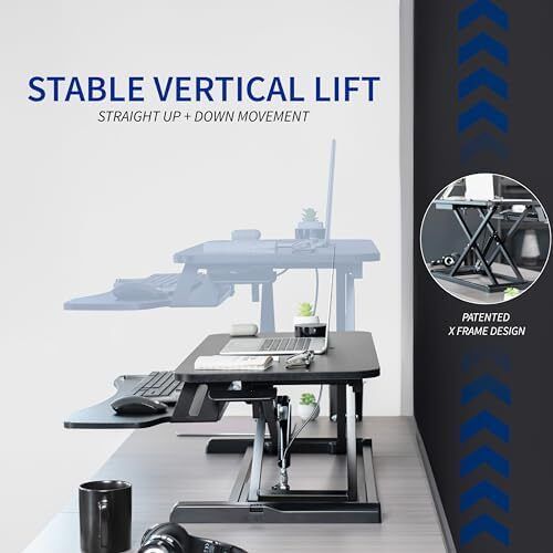 Standing 81 cm Desk Converter, Height Adjustable Riser, Sit to Stand Dual Monitor and Laptop Workstation with Wide Keyboard Tray, Black