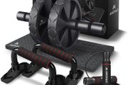 Gym Equipment for Home Workout (Ab Roller Wheel Set, Skipping Rope, Push-up Handles). Fitness Exercise, Strength Training Equipment for Abs, Weight Loss, Sport Accessories for Men Women (FREE POSTAGE)