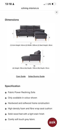 Corner Chaise Sofa with electrical recliner