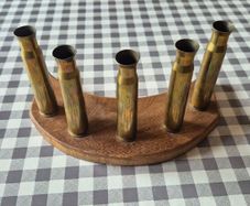 Unique Handcrafted Crescent Moon Wooden Display. Repurposed Brass Rifle Casings