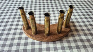 Unique Handcrafted Crescent Moon Wooden Display. Repurposed Brass Rifle Casings