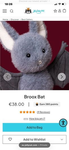 New Jellycat Halloween Collection Broox Bat