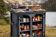 Folding Camping Storage Cabinet, Outdoor Portable Aluminum Lightweight Table, Quick Set-up Compact Kitchen Cook Station, with 6 Shelves and Carry Bag, for Picnic, BBQ, Camping, RV Traveling