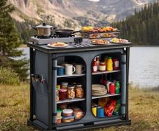 Folding Camping Storage Cabinet, Outdoor Portable Aluminum Lightweight Table, Quick Set-up Compact Kitchen Cook Station, with 6 Shelves and Carry Bag, for Picnic, BBQ, Camping, RV Traveling