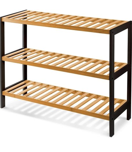 3 Tier Natural Bamboo Shoe Rack, Easy Assembly & Strong Design  Ideal for Corridor,Bedroom,Bathroom,Hallway & Small Spaces Large Capacity Up to 9 Pairs of Shoes(55x70x25cm)