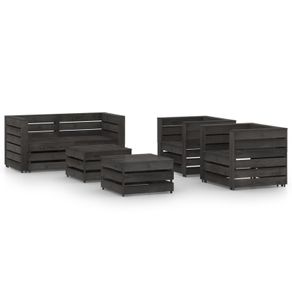 6 Piece Garden Lounge Set Grey Impregnated Pinewood