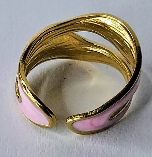 Double Layer Geometric Pink & Gold Open Ring